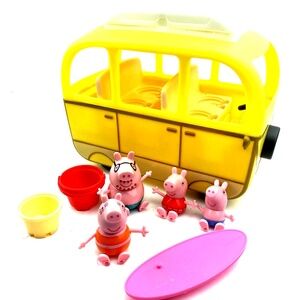 Peppa Pigs Camper Van Hasbro Childrens Toys 8pc Playset 2022 Yellow Car